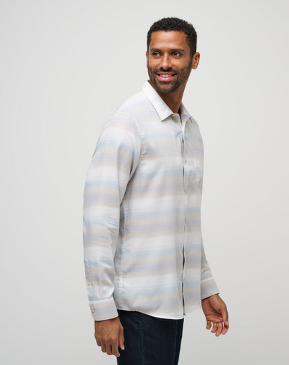 Cloud Flannel Stripe Button-Up Oxford Tan | Travis Mathew