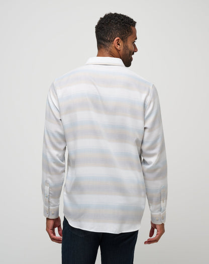Cloud Flannel Stripe Button-Up Oxford Tan | Travis Mathew
