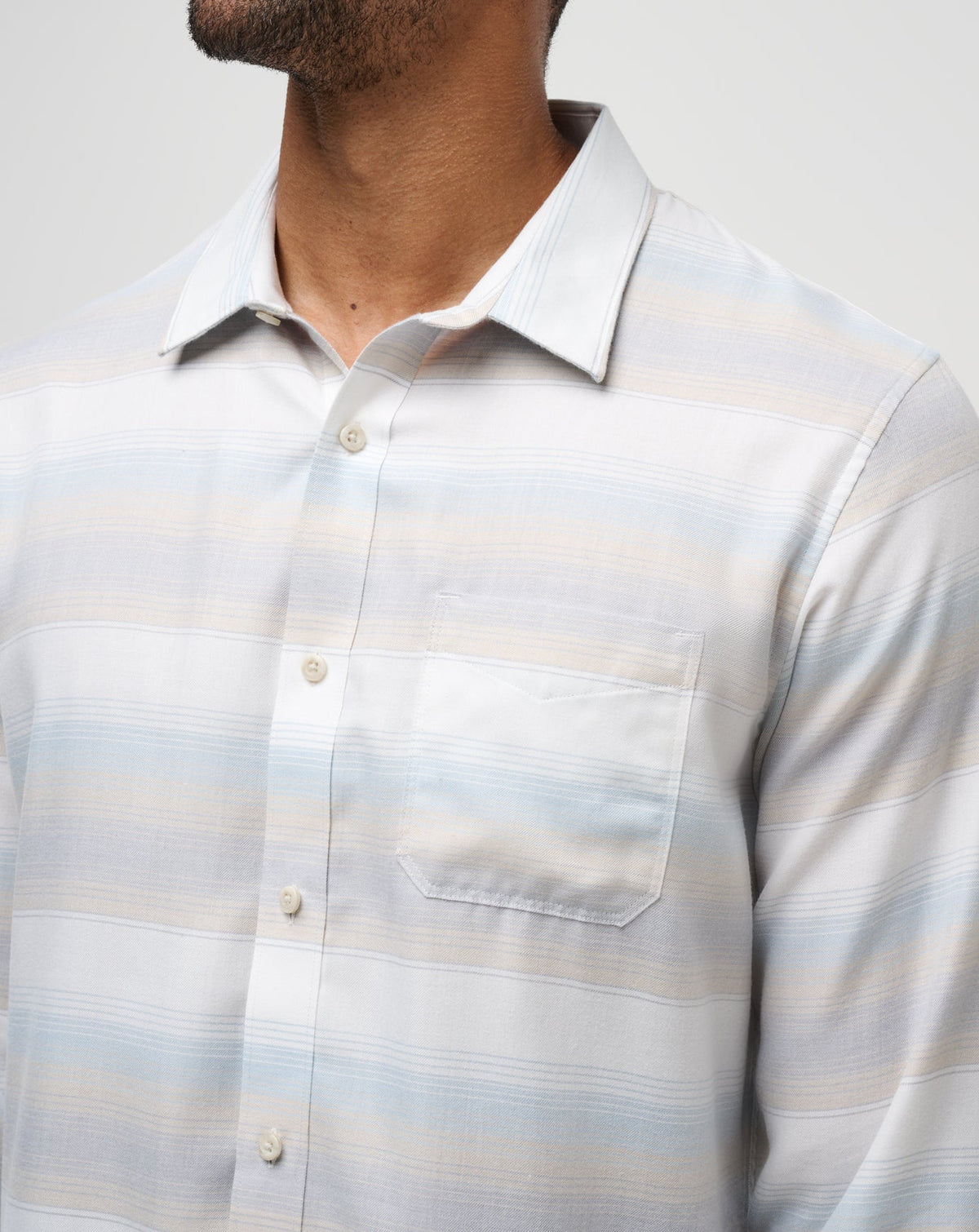 Cloud Flannel Stripe Button-Up Oxford Tan | Travis Mathew