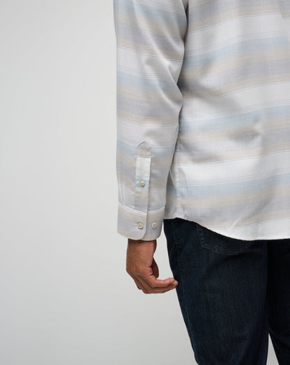 Cloud Flannel Stripe Button-Up Oxford Tan | Travis Mathew