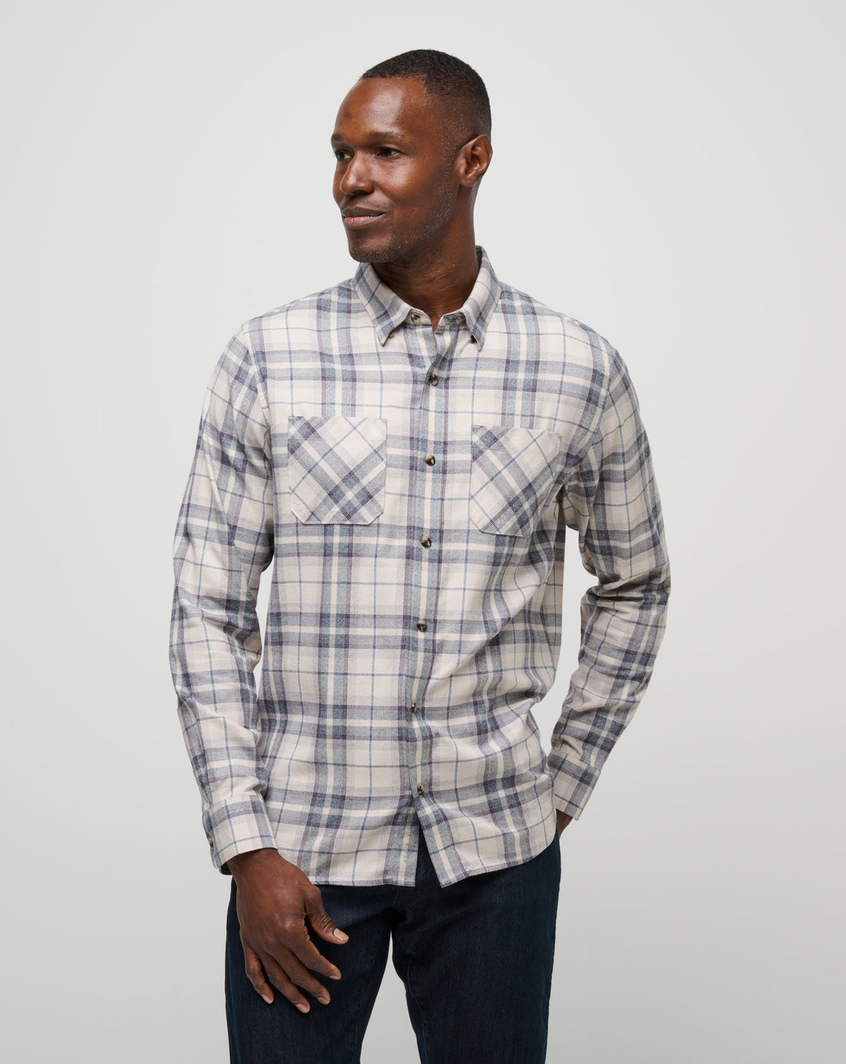 Cloud Flannel Plaid Button-Up Oxford Tan/Plum | Travis Mathew