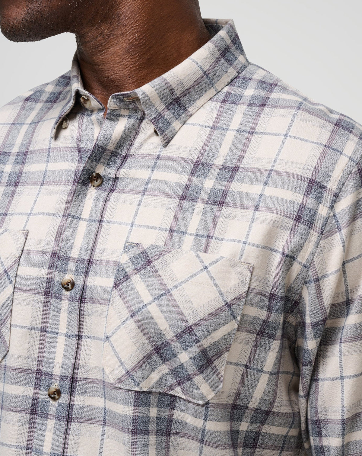 Cloud Flannel Plaid Button-Up Oxford Tan/Plum | Travis Mathew