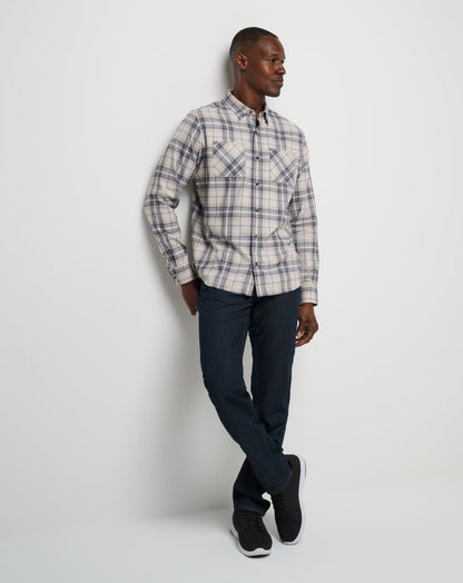 Cloud Flannel Plaid Button-Up Oxford Tan/Plum | Travis Mathew