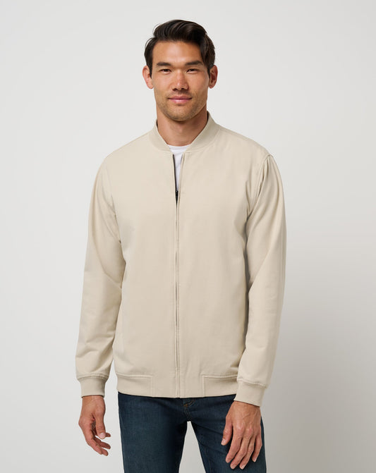 Stretchknit Bomber Jacket Italian Sand | Travis Mathew