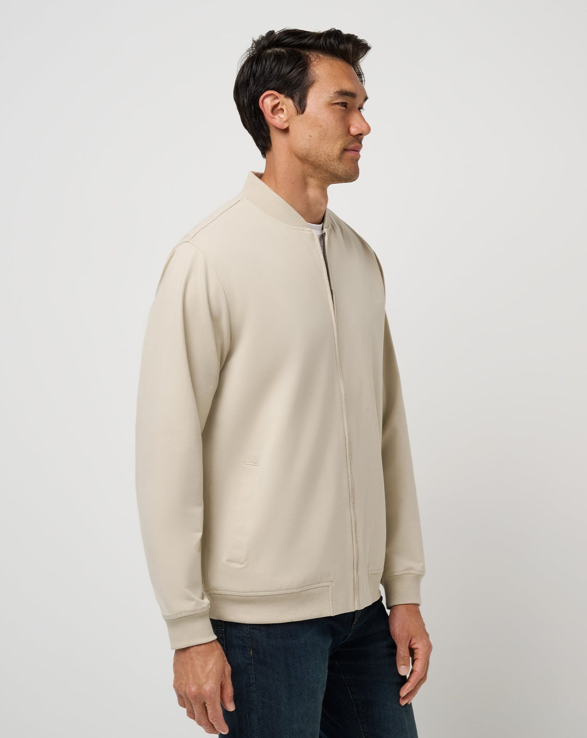 Stretchknit Bomber Jacket Italian Sand | Travis Mathew