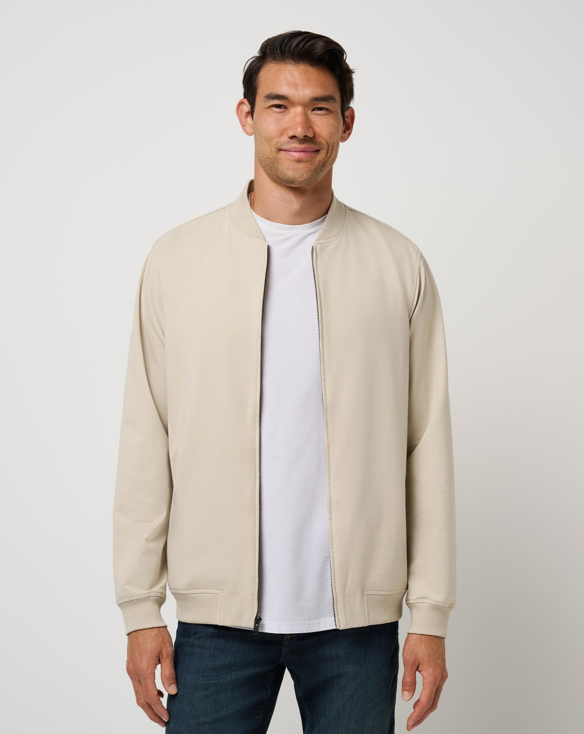 Stretchknit Bomber Jacket Italian Sand | Travis Mathew
