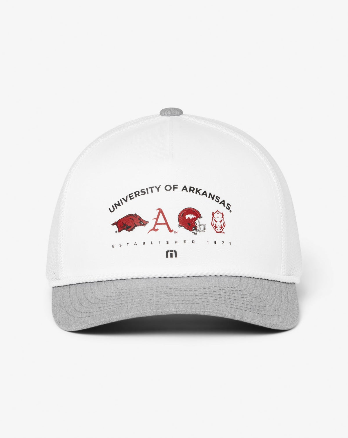 Arkansas Defensive Line Snapback Hat White | Travis Mathew