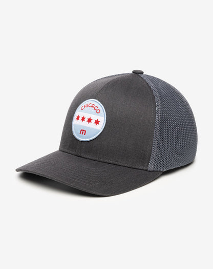 Midway Fitted Hat Heather Grey Pinstripe | Travis Mathew