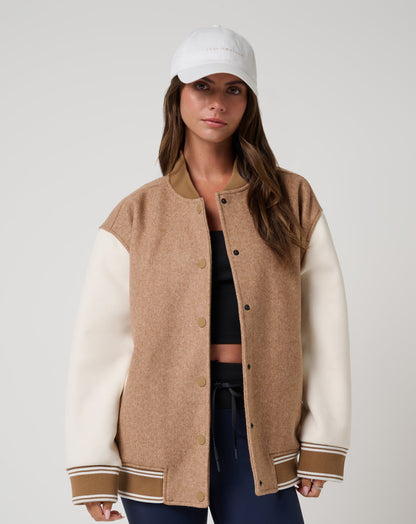 Clubside Varsity Bomber Heather Chestnut Multi | Travis Mathew