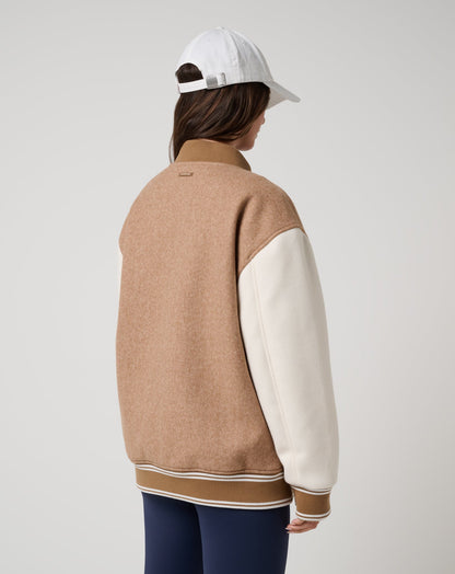 Clubside Varsity Bomber Heather Chestnut Multi | Travis Mathew