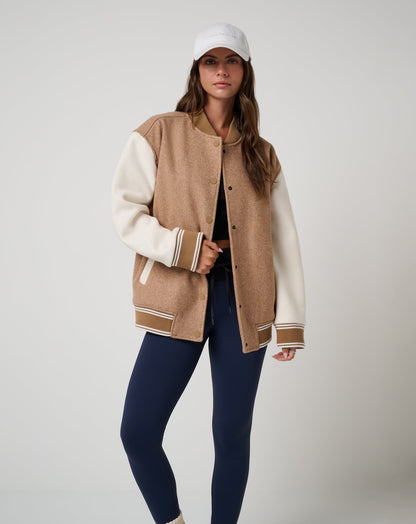 Clubside Varsity Bomber Heather Chestnut Multi | Travis Mathew