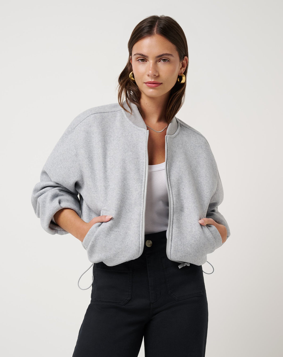 Rustic Retreat Bomber Heather Light Grey | Travis Mathew