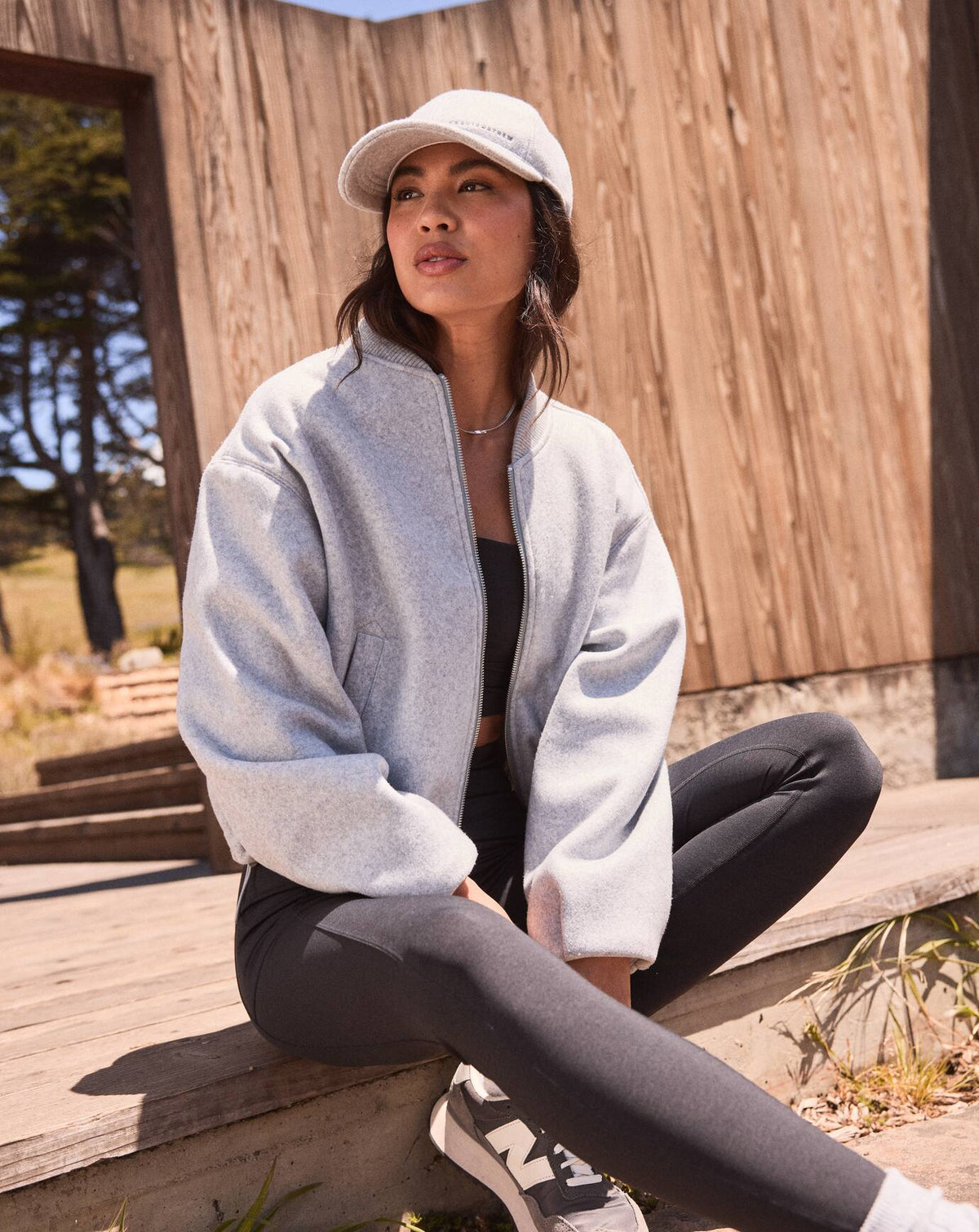 Rustic Retreat Bomber Heather Light Grey | Travis Mathew