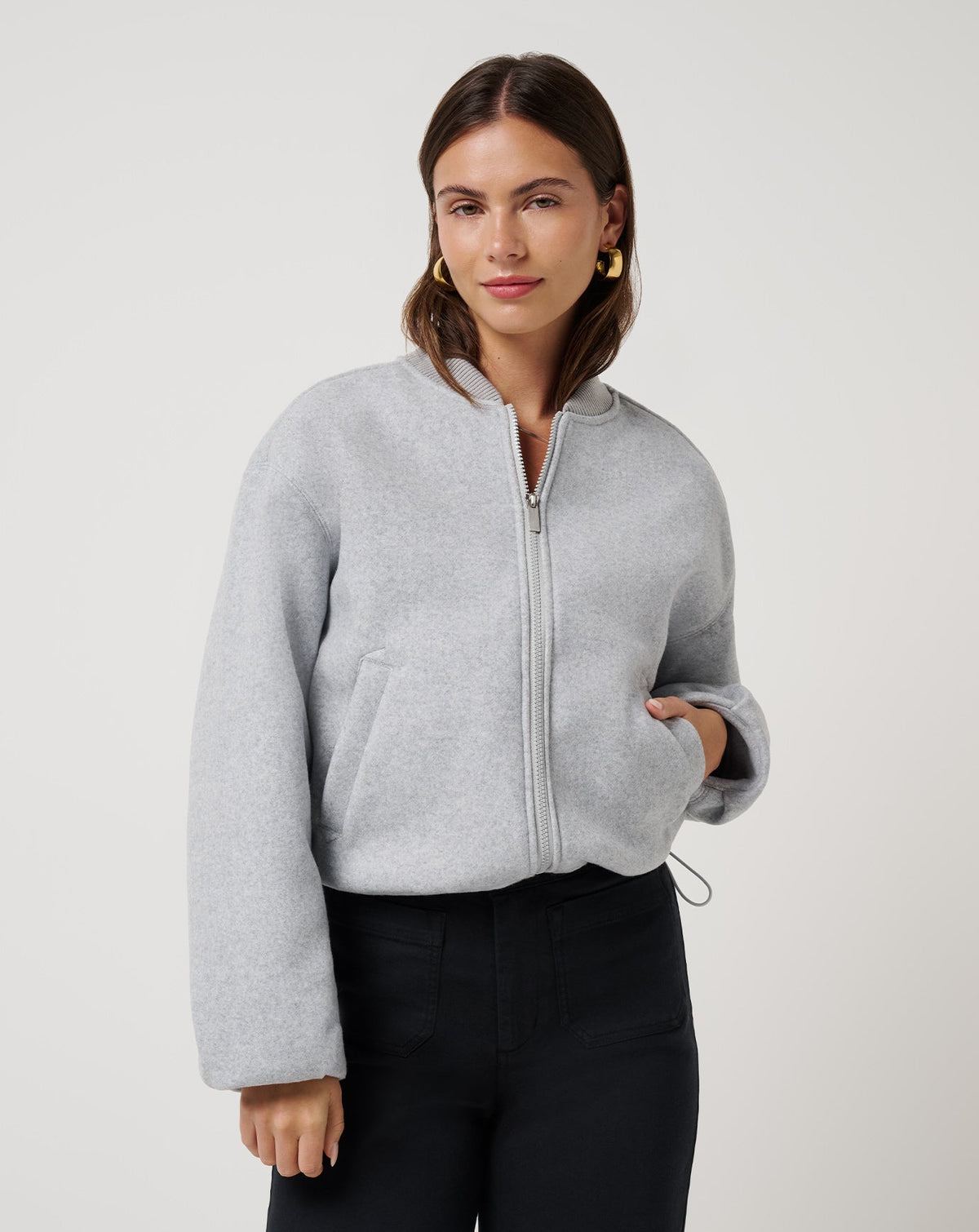 Rustic Retreat Bomber Heather Light Grey | Travis Mathew