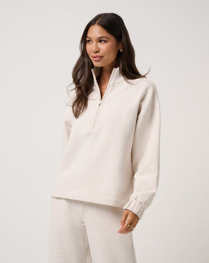 Cloud Fleece Clubside Half Zip Heather Brazillian Sand | Travis Mathew