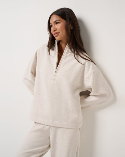 Cloud Fleece Clubside Half Zip Heather Brazillian Sand | Travis Mathew