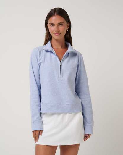 Cloud Fleece Half Zip 2.0 Heather Soft Blue | Travis Mathew
