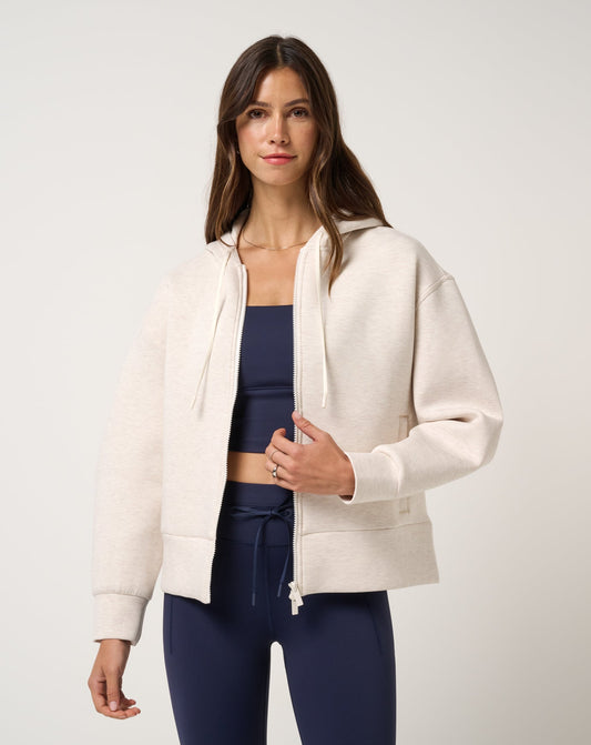 Cloudscape Zip Hood Heather Brazillian Sand | Travis Mathew
