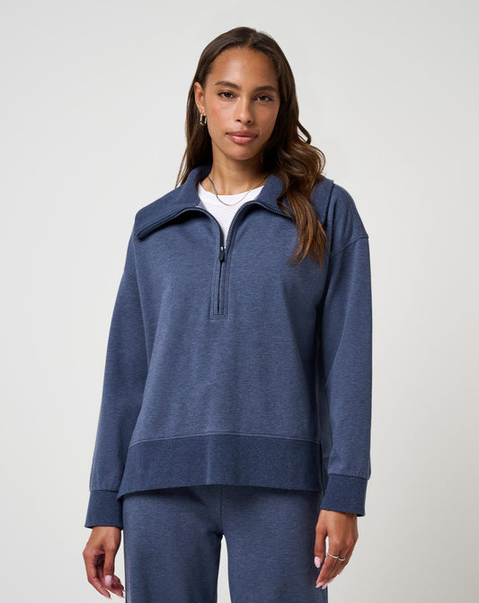 Save The Day Cloud Half Zip 2.0 Heather Navy Blazer | Travis Mathew