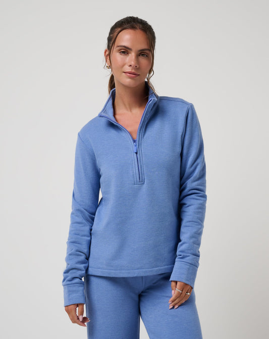Chance Encounter 2.0 Cloud Half Zip Heather Baja Blue | Travis Mathew