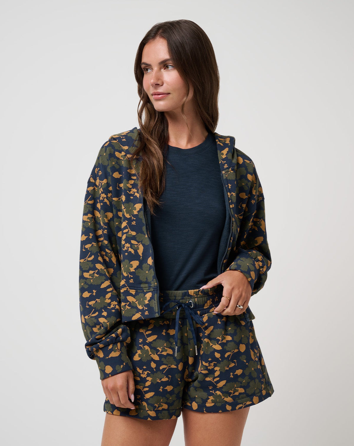 Cloud Fleece Printed Hoodie Navy Blazer Floral Multi | Travis Mathew