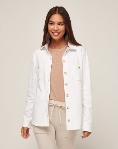 Cloud Fleece Shacket White | Travis Mathew