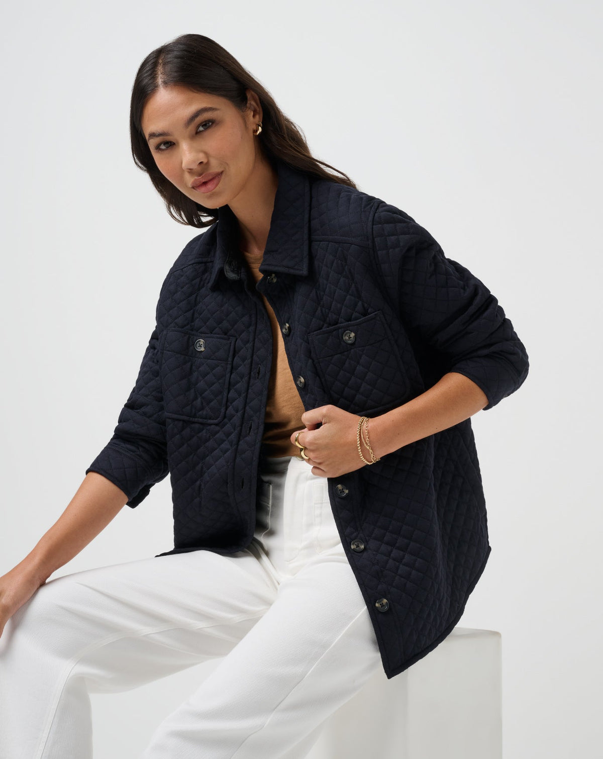 Diamond Quilted Shacket Black | Travis Mathew