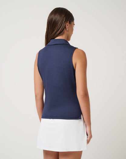 Skyloft Light Sleeveless Polo Heather Navy Blazer | Travis Mathew