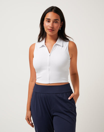 Moveknit Rib Zip Polo White | Travis Mathew