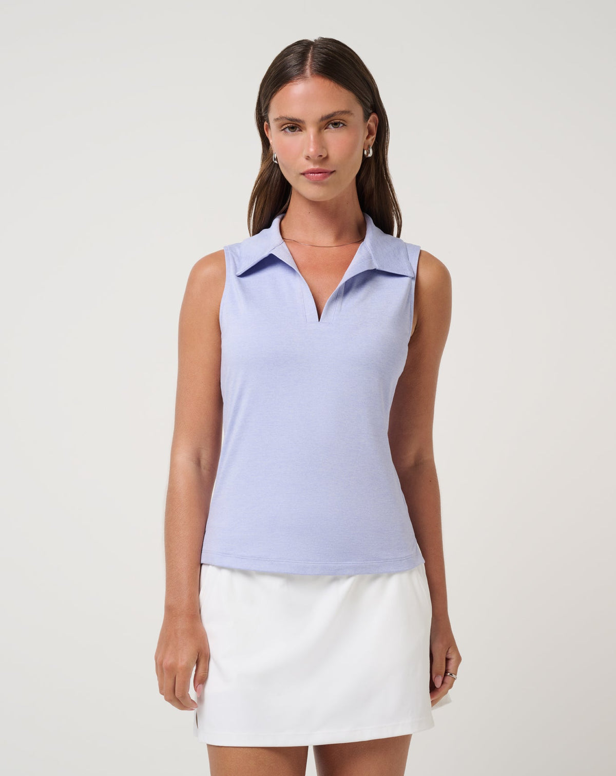 Skyloft Light Sleeveless Polo Heather Soft Blue | Travis Mathew