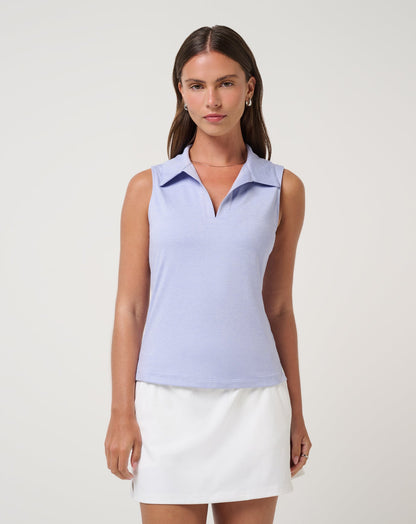 Skyloft Light Sleeveless Polo Heather Soft Blue | Travis Mathew