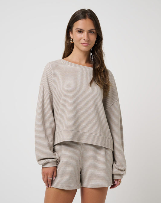 Coastal Rib Yacht Me Pullover Heather Island Fossil | Travis Mathew