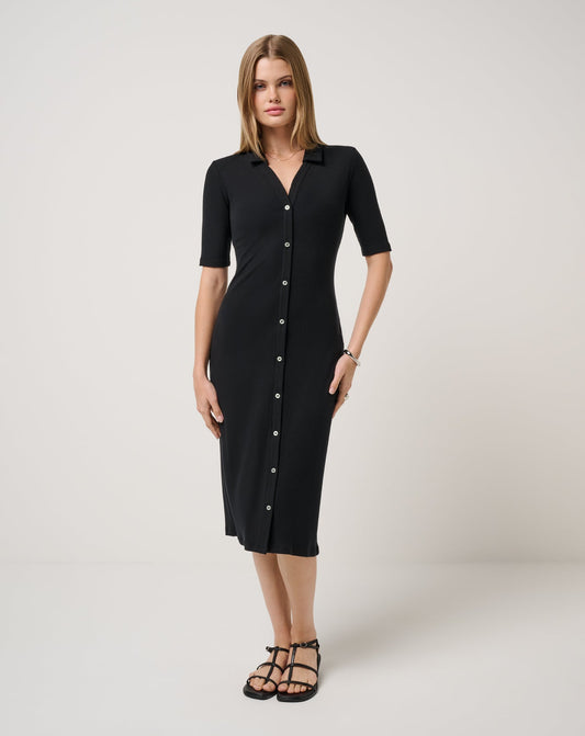 Cloud Rib Polo Midi Dress Black | Travis Mathew