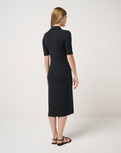 Cloud Rib Polo Midi Dress Black | Travis Mathew