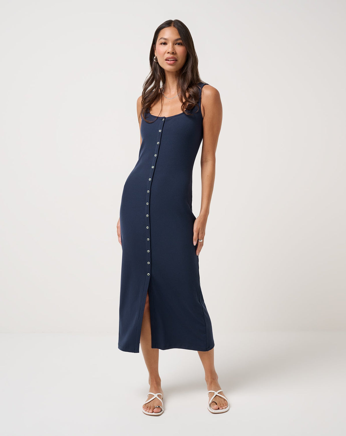 Cloud Rib Button Tank Dress Navy Blazer | Travis Mathew