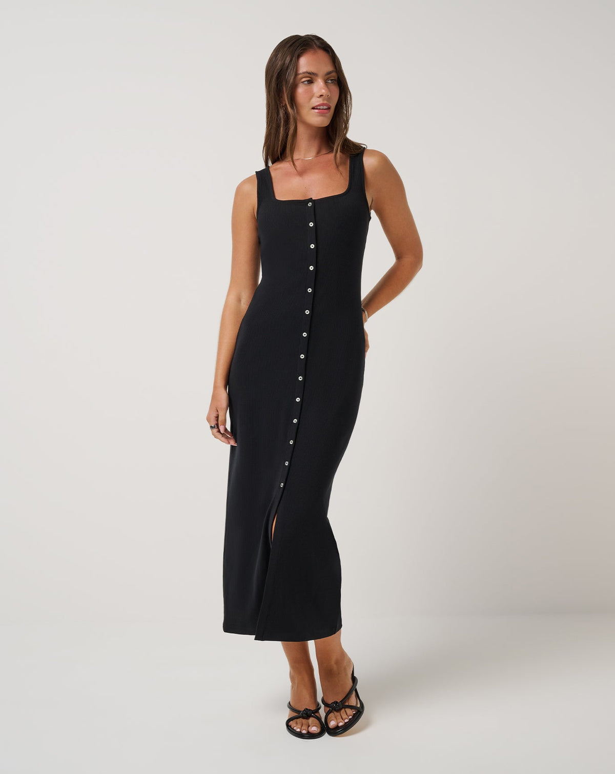 Cloud Rib Button Tank Dress Black | Travis Mathew