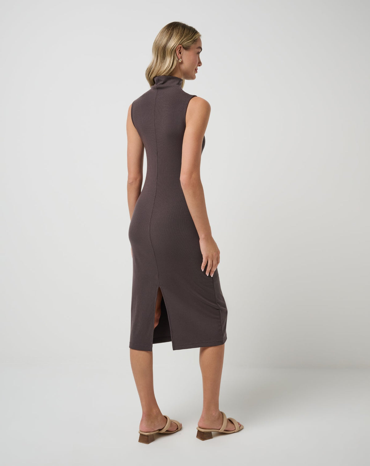 Cloud Rib Mock Neck Dress Coffee Grounds | Travis Mathew