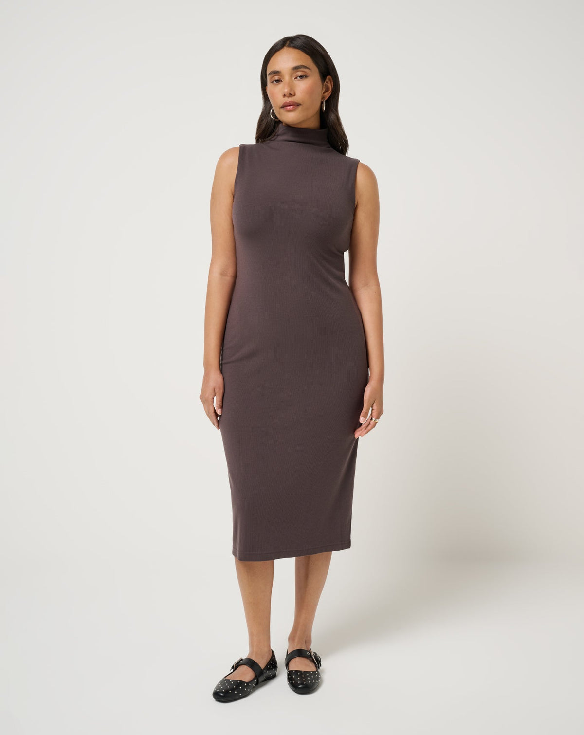 Cloud Rib Mock Neck Dress Coffee Grounds | Travis Mathew