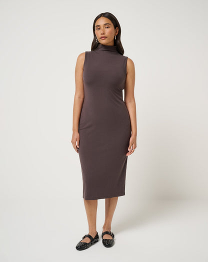 Cloud Rib Mock Neck Dress Coffee Grounds | Travis Mathew