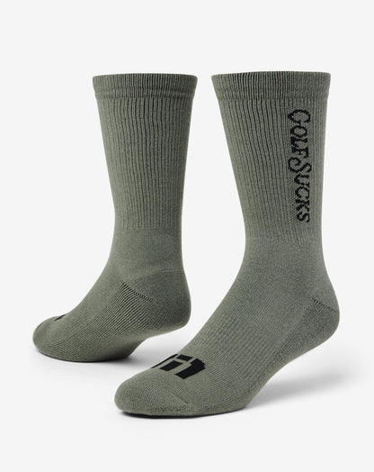 Golf Sucks Crew Sock Dark Olive | Travis Mathew