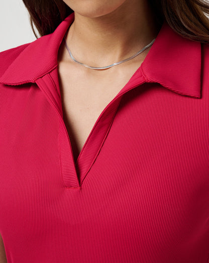Moveknit Vneck Polo Persian Red | Travis Mathew