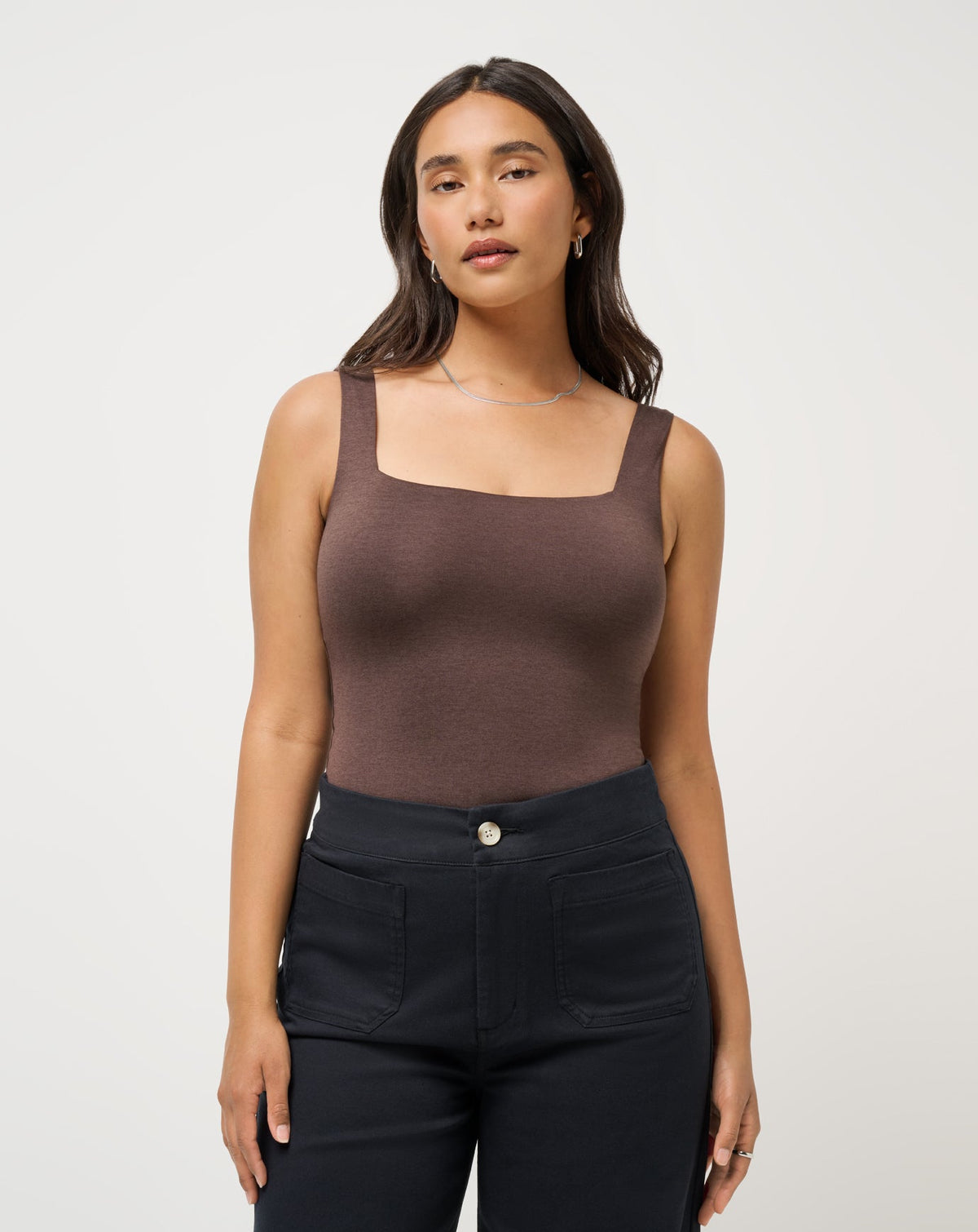 Skyline Tank Bodysuit Heather Coffee Grounds | Travis Mathew