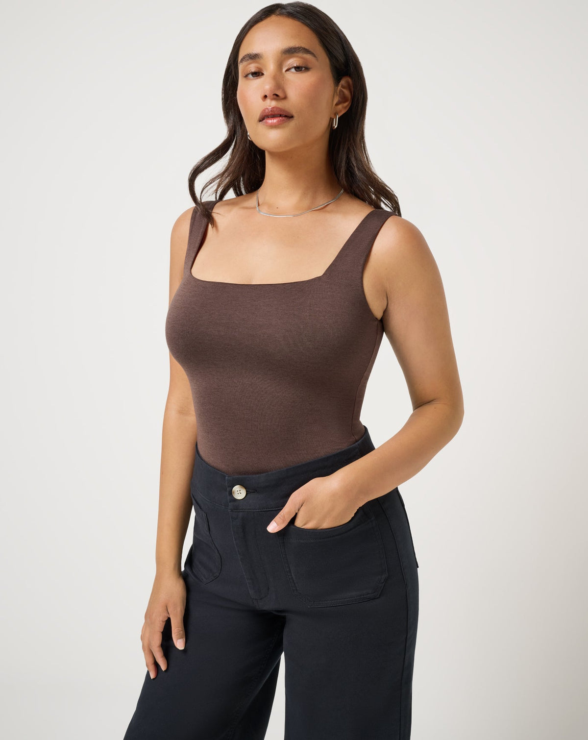 Skyline Tank Bodysuit Heather Coffee Grounds | Travis Mathew
