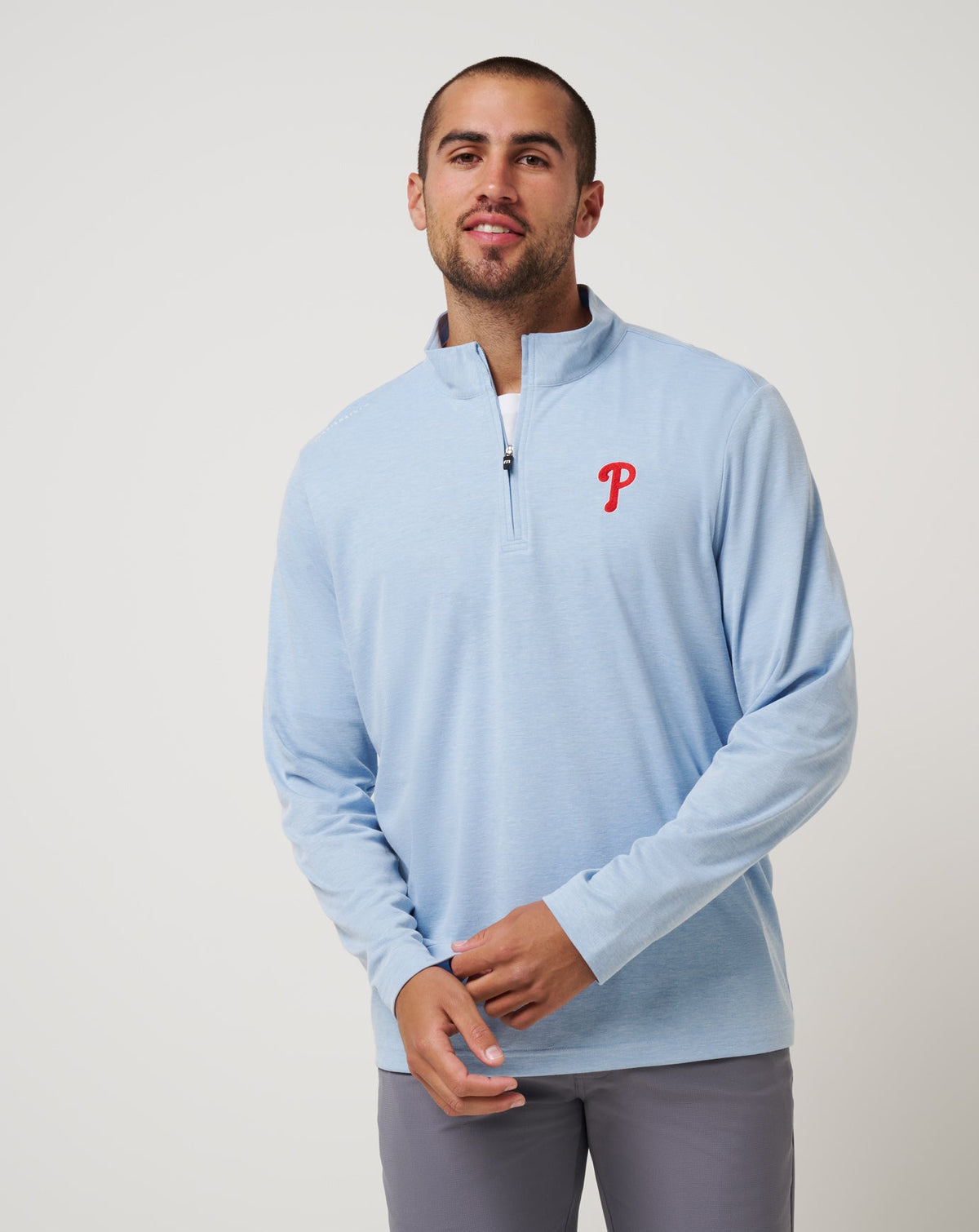 Philadelphia Phillies Time To Tailgate Quarter Zip Heather Blue | Travis Mathew