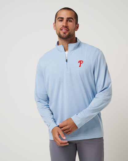 Philadelphia Phillies Time To Tailgate Quarter Zip Heather Blue | Travis Mathew