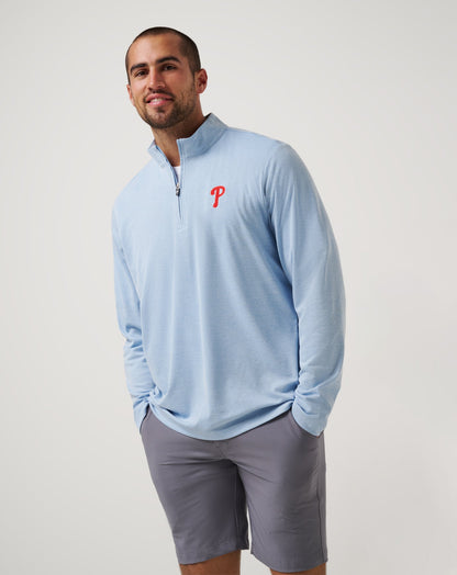 Philadelphia Phillies Time To Tailgate Quarter Zip Heather Blue | Travis Mathew