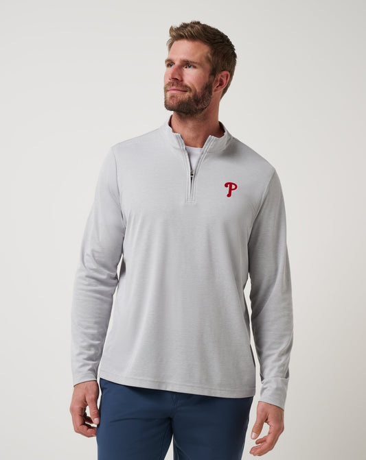 Philadelphia Phillies Time To Tailgate Quarter Zip Heather Grey | Travis Mathew