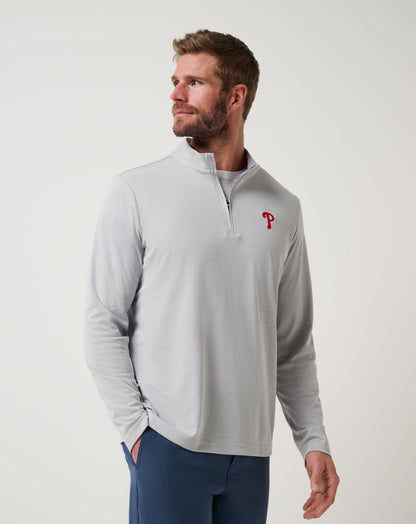 Philadelphia Phillies Time To Tailgate Quarter Zip Heather Grey | Travis Mathew