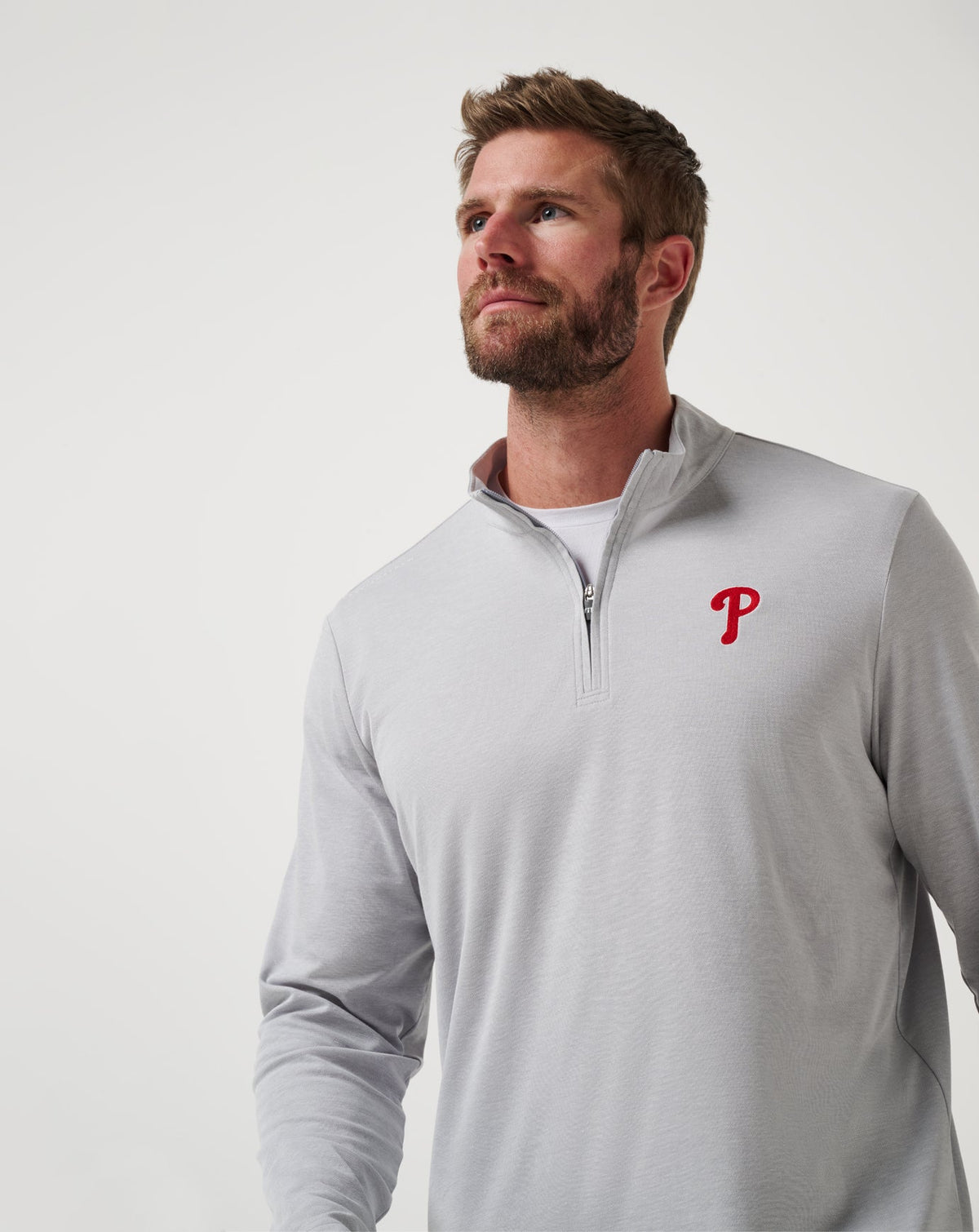 Philadelphia Phillies Time To Tailgate Quarter Zip Heather Grey | Travis Mathew