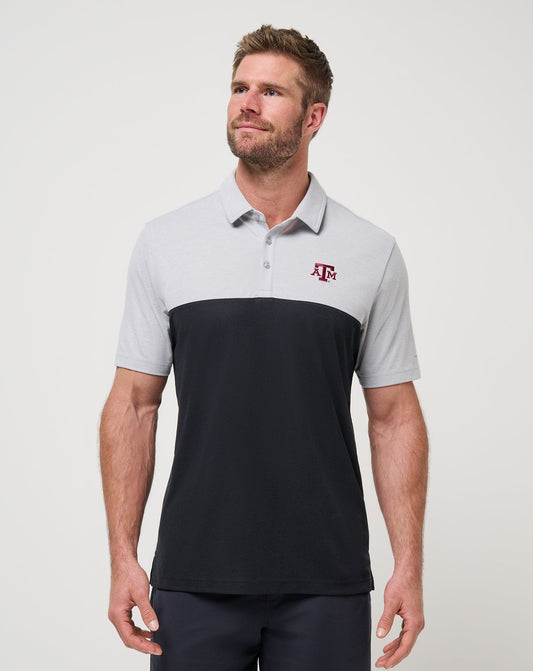 Texas A&M Drop Back Polo Heather Grey/Black | Travis Mathew